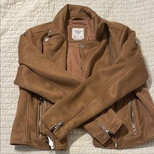 Abercrombie & Fitch Tan Leather Moto Jacket Asymmetrical Zipper